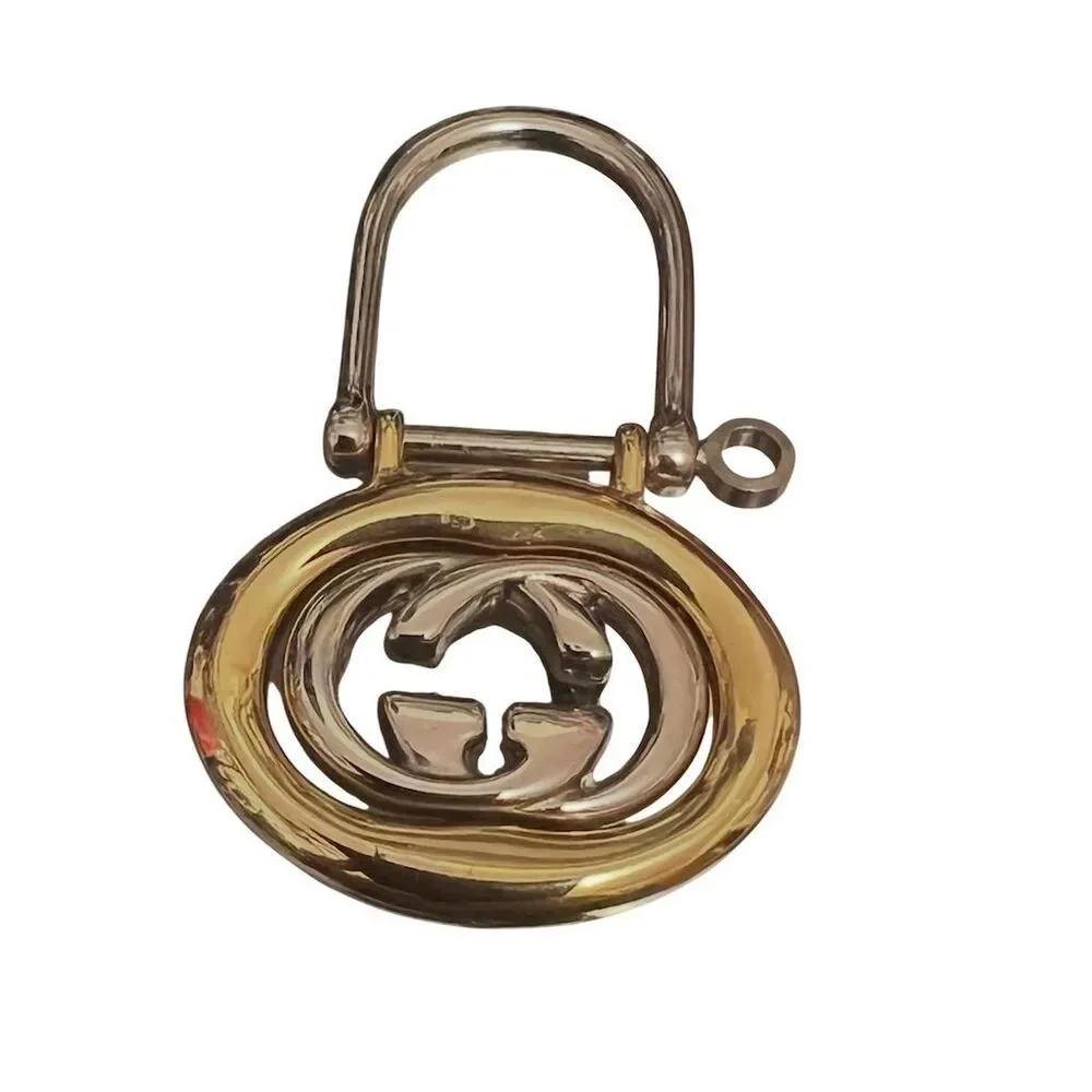 Gucci Interlocking GG Key Ring Gold & Silver Tone Charm Unisex
